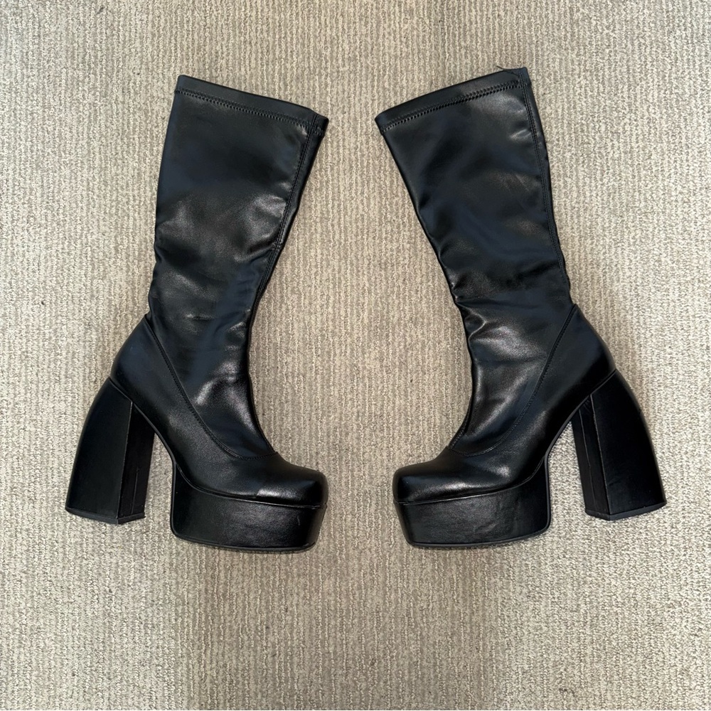 Black Platform Knee-High Boots